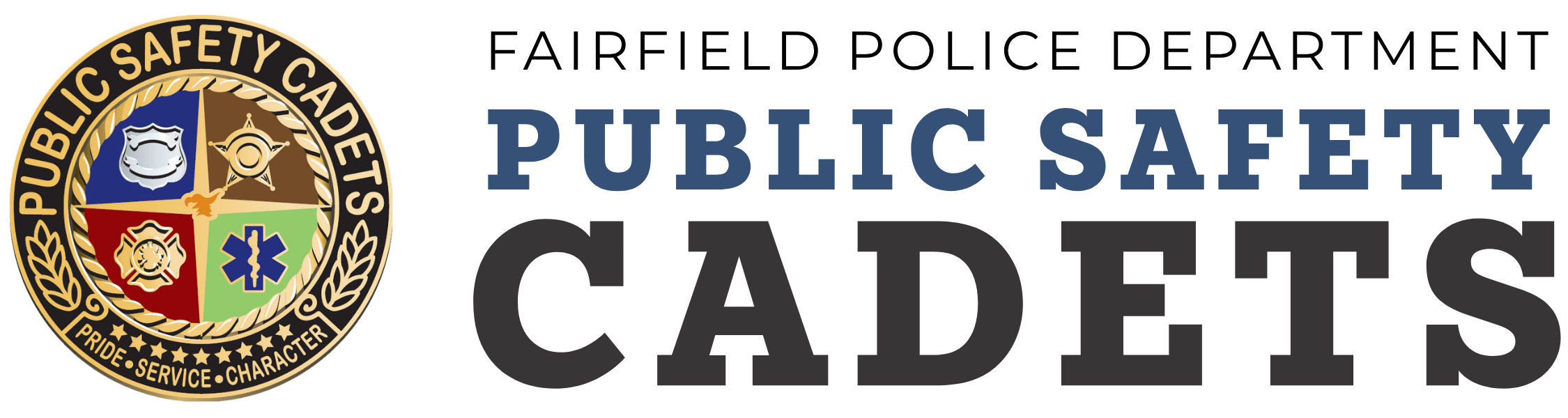 Public Safety Cadets seal next to Fairfield Police Department Public Safety Cadets
